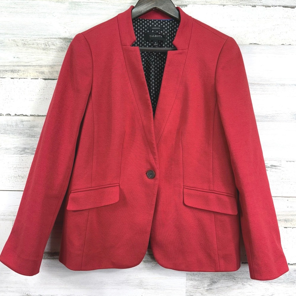 Talbots Aberdeen Red Blazer Jacket Ponte Knit Size 8 Single Button Notch Lapel